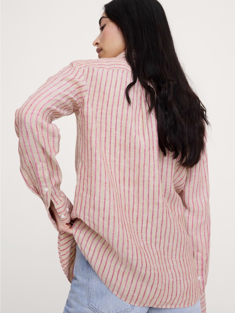 Banana Republic Everyday Linen Shirt. Large. Pink Stripe